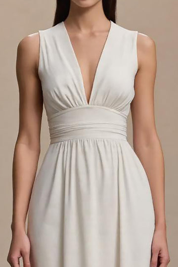 Ivory A-Line Sleeveless V-Neck Formal Dress